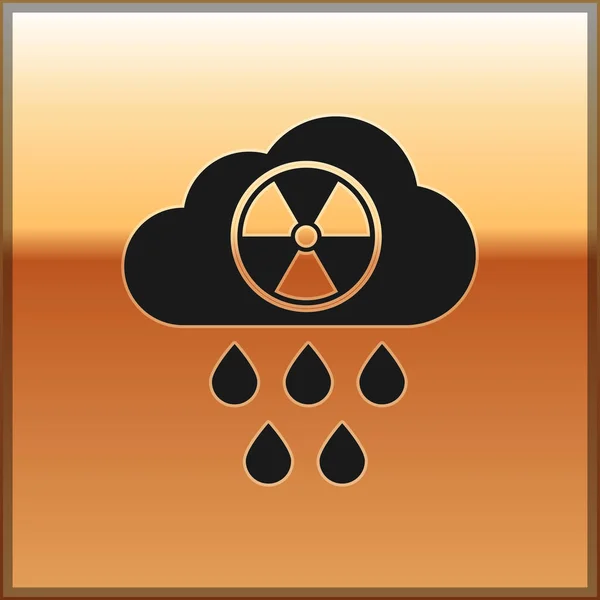黑色酸雨和放射性云图标孤立在黄金背景。有毒空气污染对环境的影响。矢量插图 — 图库矢量图片