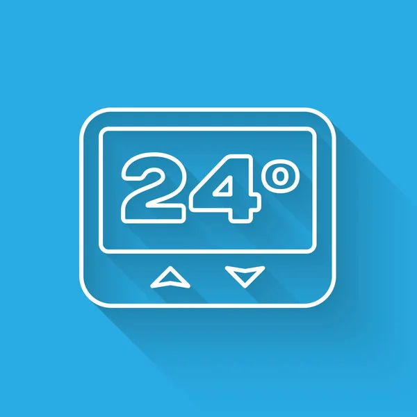 Icono de línea de termostato blanco aislado con sombra larga. Control de temperatura. Ilustración vectorial — Vector de stock