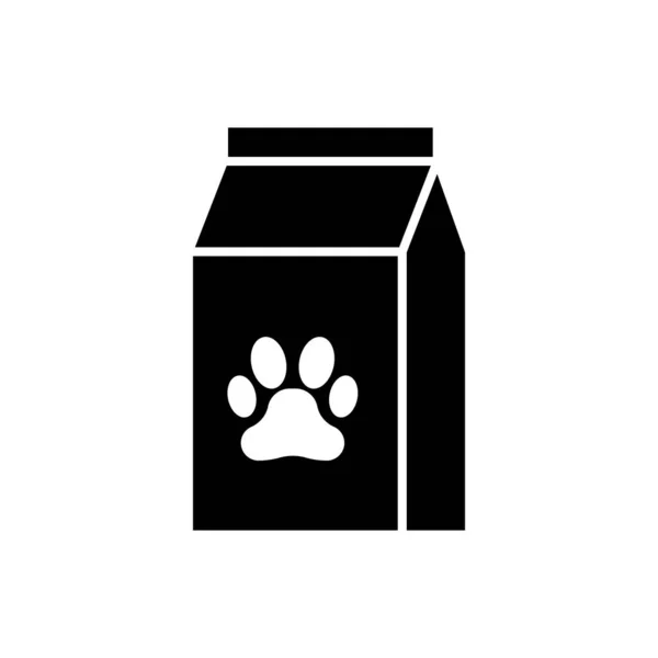 Sac de nourriture noir pour animal de compagnie icône isolé. Nourriture pour animaux. Paquet de nourriture pour animaux. Empreinte de patte de chien ou chat. Illustration vectorielle — Image vectorielle