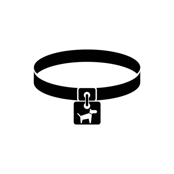 Coleira de cachorro preto com ícone de etiqueta de nome isolado. Material simples para animais domésticos. Cuidado com cães e gatos. Cadeias de cães de estimação. Ilustração vetorial — Vetor de Stock