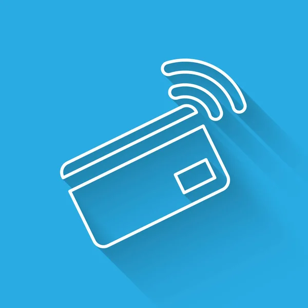 Vit kontaktlös betalning med NFC-kortikonen isolerad med lång skugga. Kort med Radio Wave Sign. Kreditkortsbetalning. Vektor illustration — Stock vektor