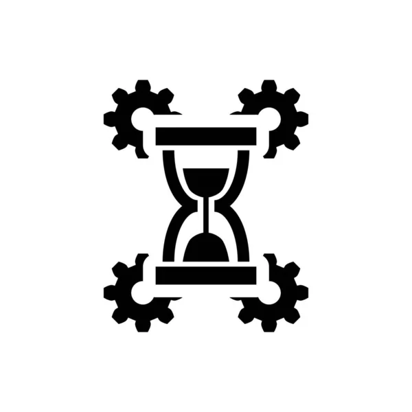 Schwarze Sanduhr und Getriebesymbol isoliert. Zeitmanagement-Symbol. Uhr und Getriebesymbol. Produktivitätssymbol. Vektorillustration — Stockvektor
