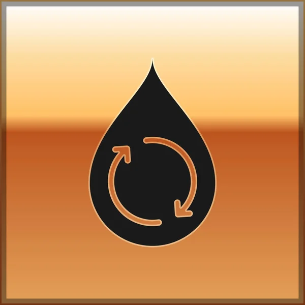 Negro Reciclar limpio icono de aqua aislado sobre fondo de oro. Gota de agua con reciclaje de letreros. Ilustración vectorial — Archivo Imágenes Vectoriales