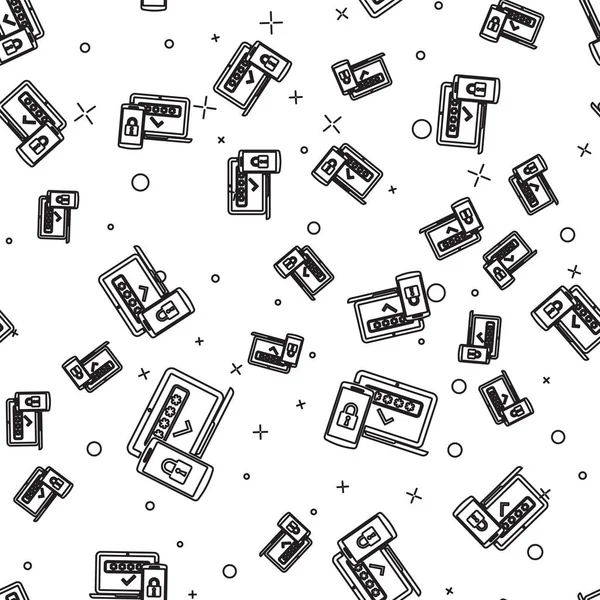 Siyah Çoklu faktör, iki adımda kimlik doğrulama simgesi beyaz arka plan üzerinde sorunsuz desen izole. Vektör İllüstrasyonu