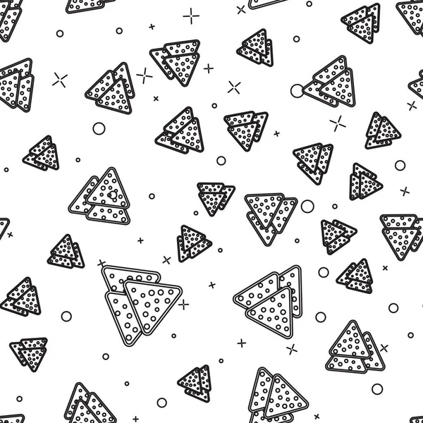 Icona linea Nachos nero isolato modello senza soluzione di continuità su sfondo bianco. Tortilla chips o tortillas nachos. Fast food messicano tradizionale. Illustrazione vettoriale — Vettoriale Stock