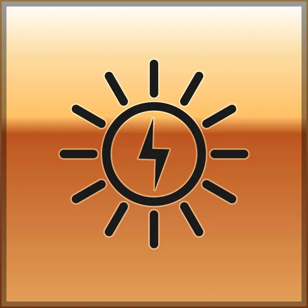 Icône de ligne de panneau d'énergie solaire noir isolé sur fond or. Illustration vectorielle — Image vectorielle