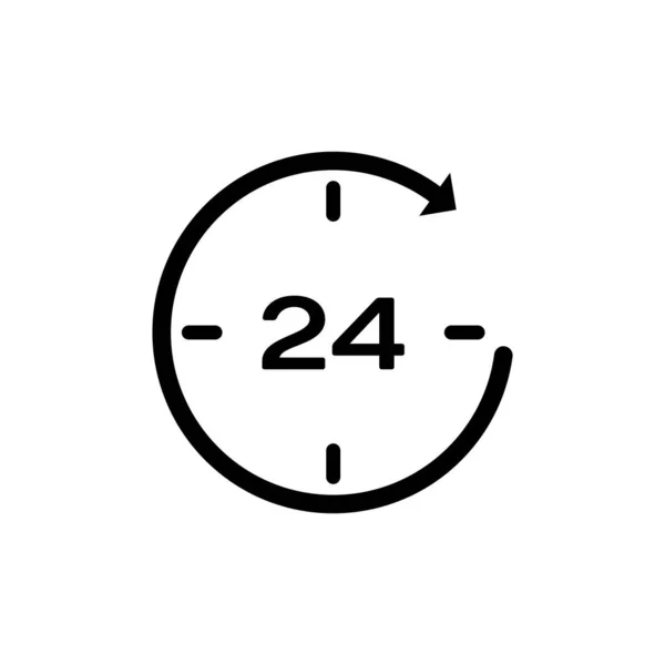 Černá hodiny ikona 24 hodin izolovaná na bílém pozadí. Cyklická ikona celého dne 24hodinový symbol služby. Vektorová ilustrace — Stockový vektor