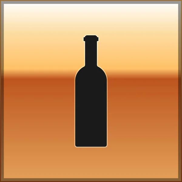 Bouteille noire de vin icône isolée sur fond doré. Illustration vectorielle — Image vectorielle