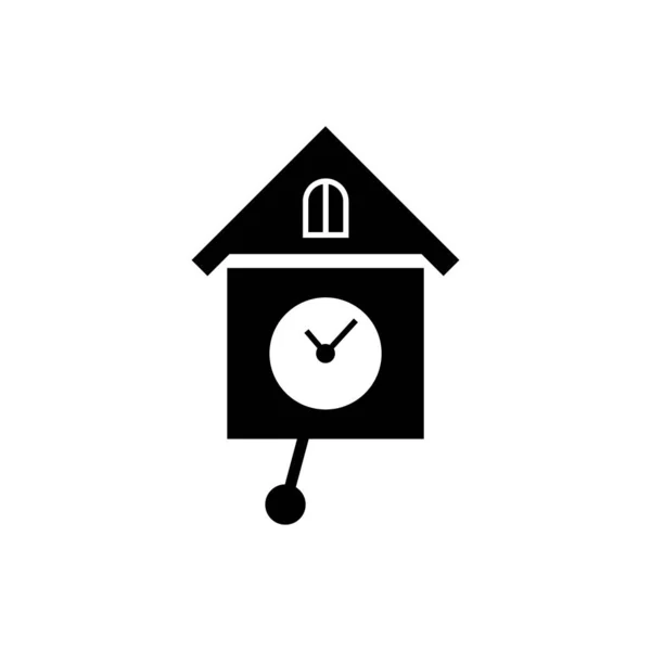Černá ikona na strážní stěně je izolovaná. Nápis-kukač. Starožitné kyvadlové hodiny. Vektorová ilustrace — Stockový vektor