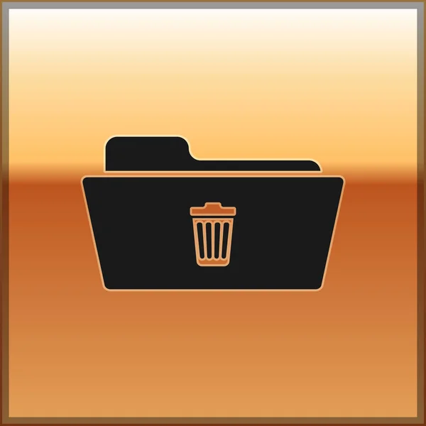 Black Delete folder icon isolated on gold background. Folder with recycle bin. Delete or error folder. Close computer information folder sign. Vector Illustration — Stock Vector