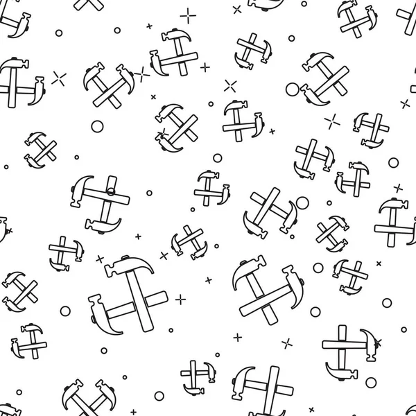 Siyah İki çapraz çekiç simgesi beyaz arka plan üzerinde dikişsiz desen izole. Onarım aracı. Vektör İllüstrasyonu