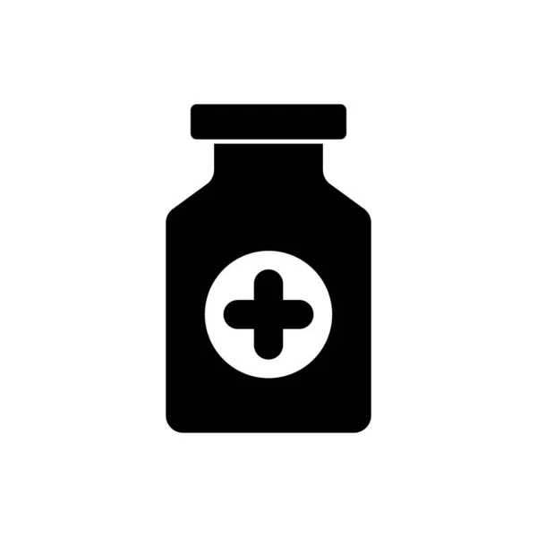 Schwarze Medizinflasche Ikone isoliert. Flaschentabletten-Schild. Apothekendesign. Vektorillustration — Stockvektor