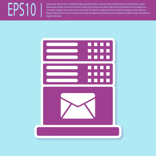 Icono de servidor de correo púrpura retro aislado sobre fondo turquesa. Diseño plano. Ilustración vectorial — Archivo Imágenes Vectoriales