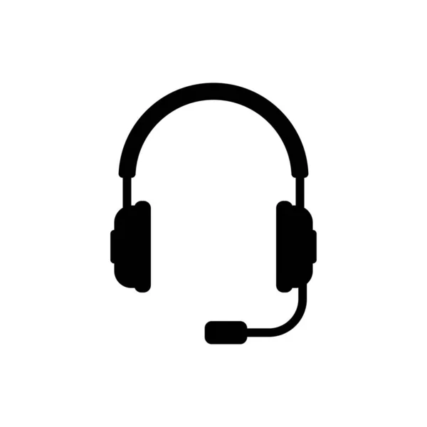 Casque noir avec icône de microphone sur fond blanc. Un panneau pour écouteurs. Objet concept pour écouter de la musique, le service, la communication et l'opérateur. Illustration vectorielle — Image vectorielle