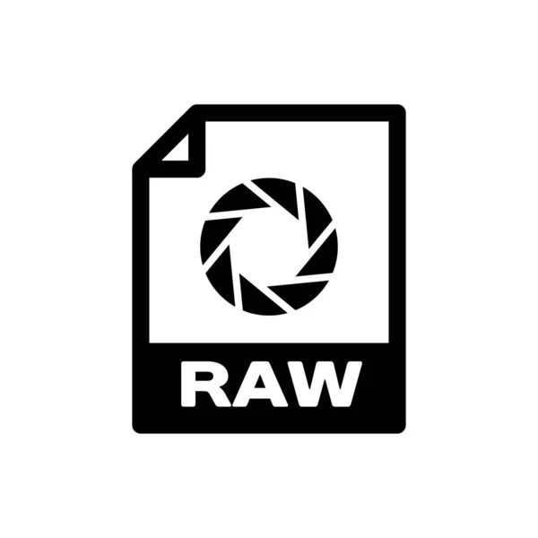 Icono de documento de archivo RAW negro. Descargar icono de botón crudo aislado. Símbolo RAW. Ilustración vectorial — Archivo Imágenes Vectoriales
