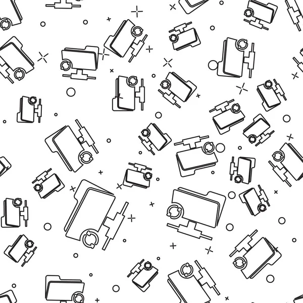 Siyah Ftp senkronizasyon simgesi beyaz arka plan üzerinde yalıtılmış kesintisiz desen. Yazılım güncelleştirme, transfer protokolü, yönlendirici, takım çalışması araç yönetimi, kopyalama süreci kavramı. Vektör İllüstrasyonu