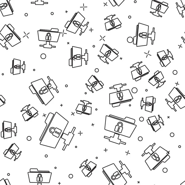 Siyah Ftp klasörü ve kilit simgesi beyaz arka plan üzerinde sorunsuz desen izole. Yazılım güncelleme kavramı, ftp transfer protokolü. Güvenlik, güvenlik, koruma konsepti. Vektör İllüstrasyonu