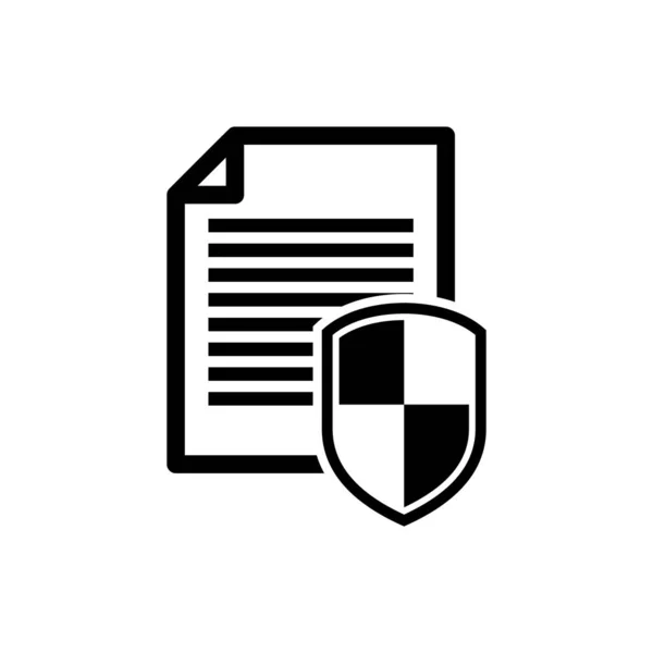 白色背景上的黑色文档保护概念图标。保密信息和隐私理念，使用纸质文档卷和防护罩保护数据。矢量插图 — 图库矢量图片
