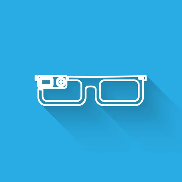 Gafas White Smart montadas en el icono de la línea de gafas aisladas con sombra larga. Gafas inteligentes de electrónica portátil con cámara y pantalla. Ilustración vectorial — Vector de stock
