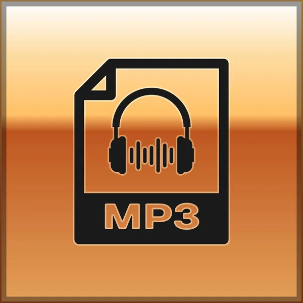 Icono de documento de archivo MP3 negro. Descargar icono del botón mp3 aislado en el fondo de oro. Signo de formato de música Mp3. Símbolo de archivo MP3. Ilustración vectorial — Vector de stock