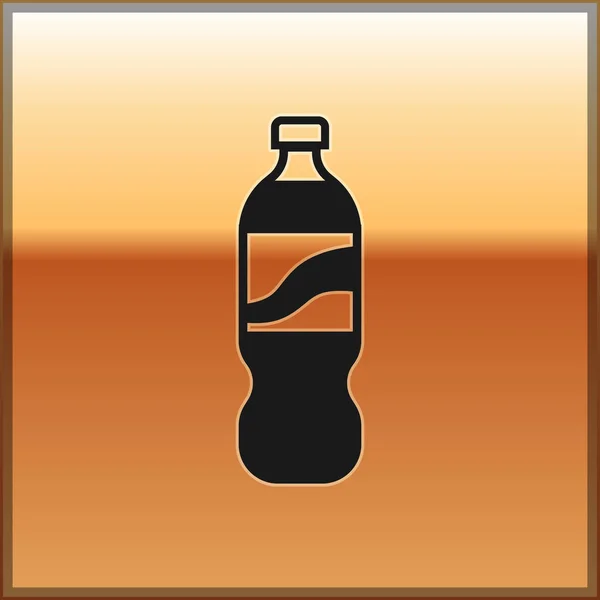 Schwarze Flasche Wasser Symbol isoliert auf goldenem Hintergrund. Soda Aqua Drink Zeichen. Vektorillustration — Stockvektor