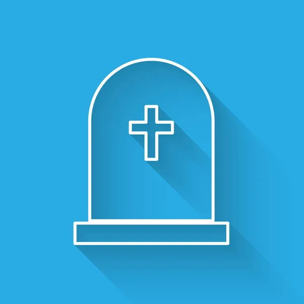 Vit gravsten med kors ikon isolerad med lång skugga. Grav ikon. Vektor illustration — Stock vektor