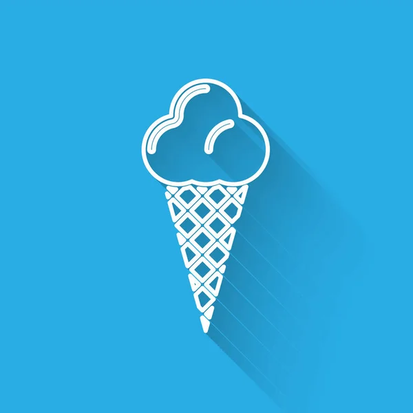 Bílá zmrzlina v ikonce s vaflovým kuželem izolovaná dlouhým stínem. Sladký symbol. Vektorová ilustrace — Stockový vektor