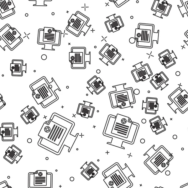 Monitör simgesi siyah Tıbbi klinik kayıt beyaz arka plan üzerinde izole dikişsiz desen. Sağlık sigortası formu. Reçete, tıbbi kontrol izleri raporu. Vektör İllüstrasyonu