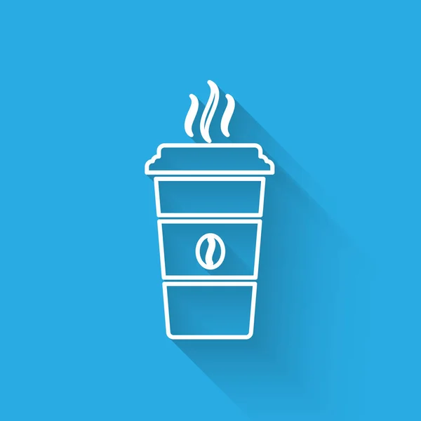 Fehér csésze kávé ikon izolált hosszú árnyék. Eldobható kávéscsésze forró kávéval. Vektoros illusztráció — Stock Vector