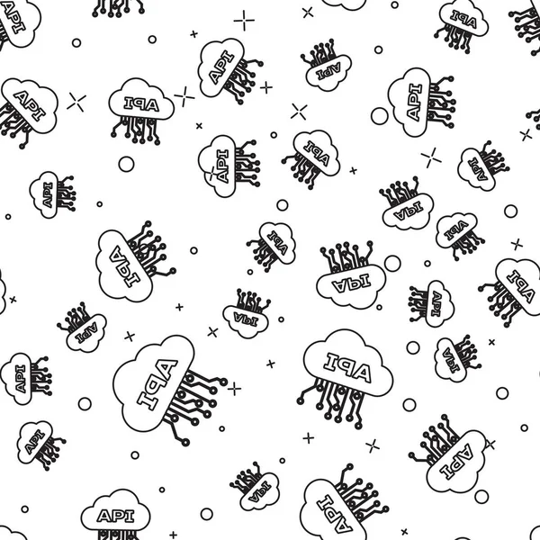 Black Cloud api arabirim simgesi beyaz arka plan üzerinde sorunsuz desen izole. Uygulama programlama arayüzü Api teknolojisi. Yazılım entegrasyonu. Vektör İllüstrasyonu