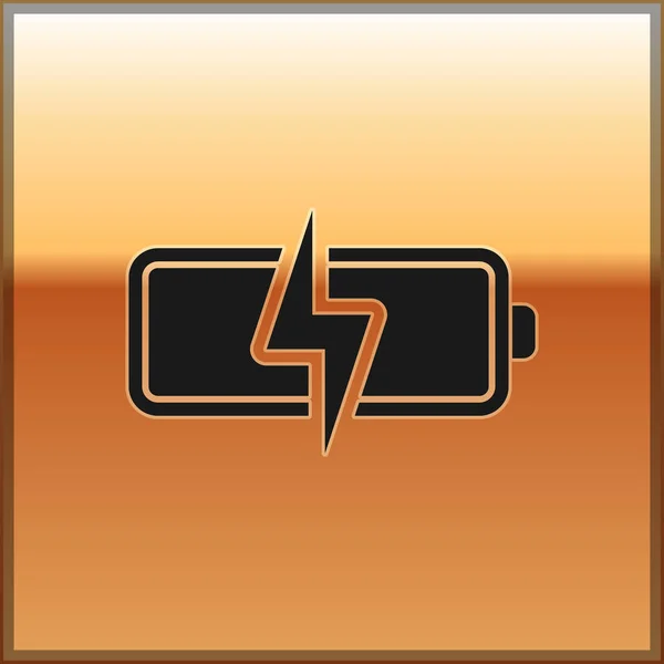 Ikona baterii czarny na białym na złotym tle. Symbol błyskawicy Lightning. Ilustracja wektorowa — Wektor stockowy
