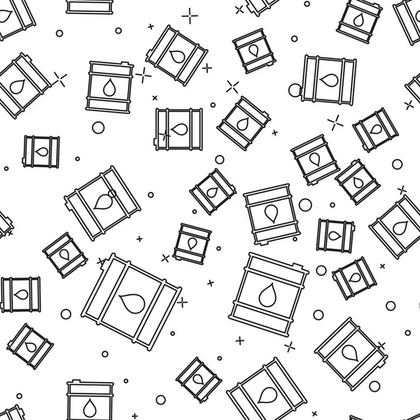 Siyah Petrol varil çizgi simgesi beyaz arka plan üzerinde sorunsuz desen izole. Yağ varil konteyner. Bilgi grafikleri, yakıt, endüstri, güç, ekoloji için. Vektör İllüstrasyonu