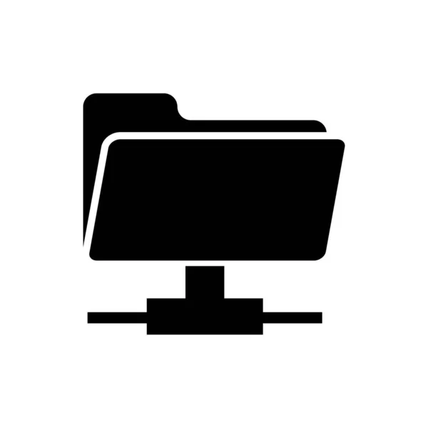 Schwarzes FTP-Ordnersymbol auf weißem Hintergrund. Konzept der Software-Aktualisierung, FTP-Übertragungsprotokoll, Router, Teamwork-Tool-Management, Kopierprozess, Informationen. Vektorillustration — Stockvektor