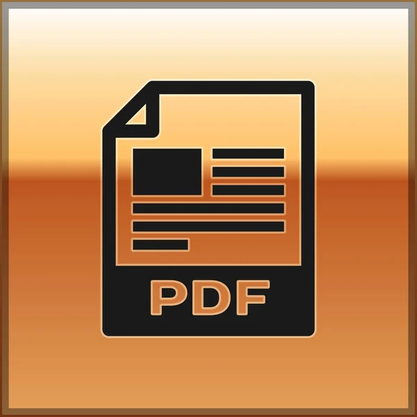 Zwart PDF-bestand documentpictogram. Download PDF knop icoon geïsoleerd op gouden achtergrond. PDF-bestand symbool. Vector illustratie — Stockvector