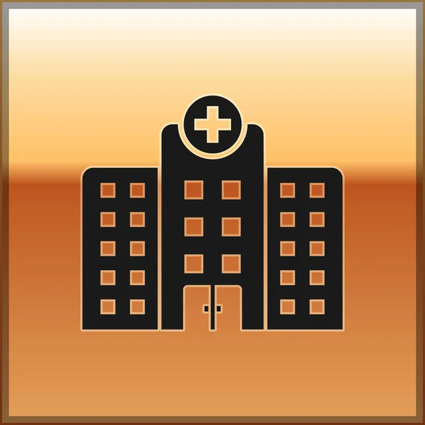 Black Medical hospital building with cross icon isolated on gold background. Medical center. Health care. Vector Illustration — Stock Vector