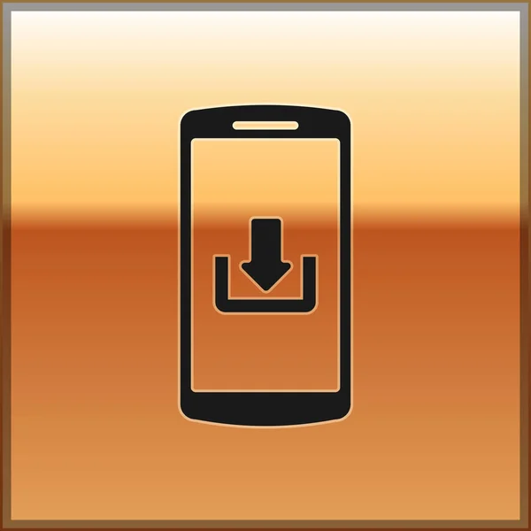 Smartphone noir avec icône de téléchargement isolé sur fond doré. Illustration vectorielle — Image vectorielle