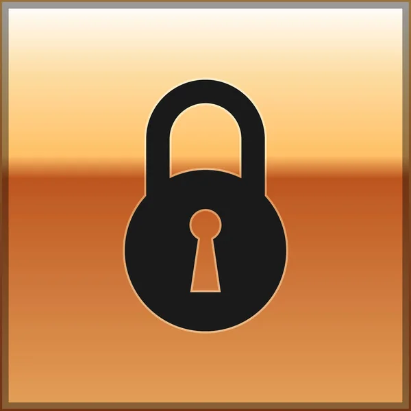 Icona Black Lock isolata su sfondo oro. Segno del lucchetto. Sicurezza, protezione, protezione, privacy. Illustrazione vettoriale — Vettoriale Stock