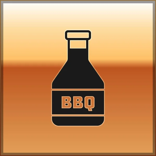Icono de la botella de Ketchup negro aislado sobre fondo dorado. Barbacoa y barbacoa símbolo de la parrilla. Ilustración vectorial — Vector de stock
