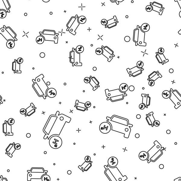 Siyah Hidrojen araba çizgi simgesi beyaz arka plan üzerinde sorunsuz desen izole. H2 istasyon tabelası. Hidrojen yakıt hücreli araba çevre dostu sıfır emisyon. Vektör İllüstrasyonu