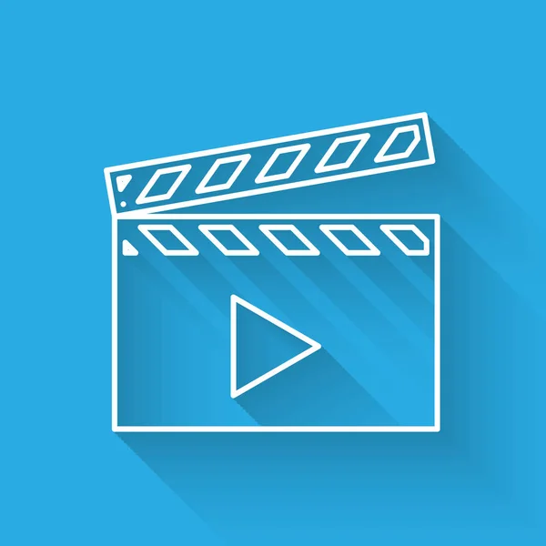 Vit film Clapper ikon isolerad med lång skugga. Ikon för film kläpp tavla. Clapperboard tecken. Filmproduktion eller mediebranschens koncept. Vektor illustration — Stock vektor