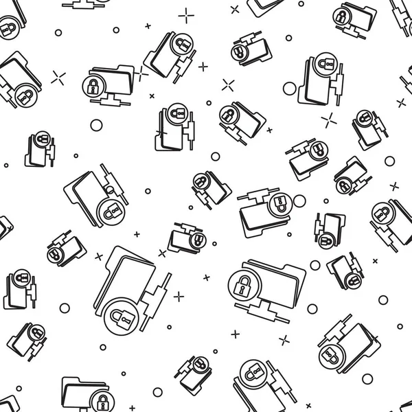 Siyah Ftp klasörü ve kilit simgesi beyaz arka plan üzerinde sorunsuz desen izole. Yazılım güncelleme kavramı, ftp transfer protokolü. Güvenlik, güvenlik, koruma konsepti. Vektör İllüstrasyonu