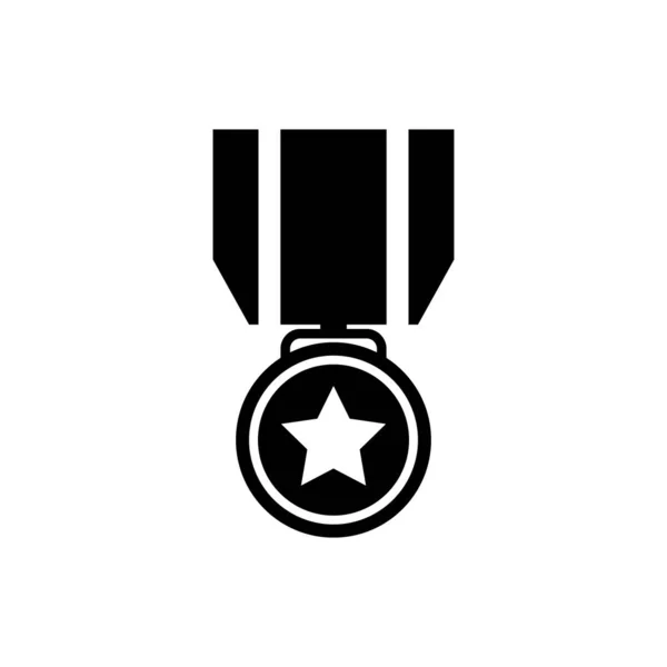 Medalha preta com ícone de estrela isolado no fundo branco. Assinatura de conquista do vencedor. Medalha de prémio. Ilustração vetorial — Vetor de Stock