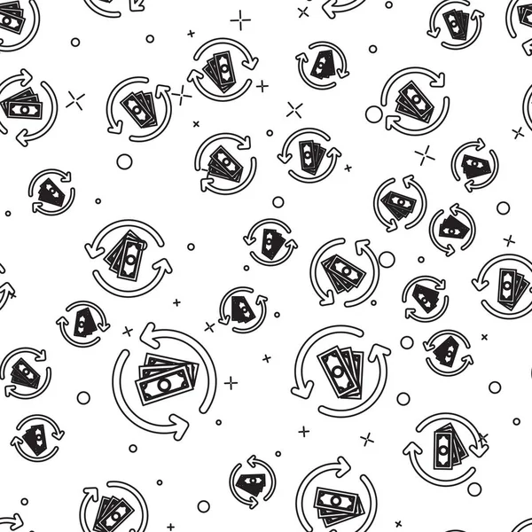 Siyah İade para simgesi beyaz arka plan üzerinde sorunsuz desen izole. Finansal hizmetler, nakit iade kavramı, para iadesi, yatırım getirisi, tasarruf hesabı. Vektör İllüstrasyonu