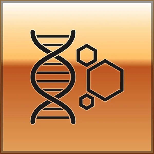 Чорна піктограма генетичної інженерії ізольована на золотому тлі. Аналіз ДНК, тестування генетики, клонування, тестування батьківства. Векторна ілюстрація — стоковий вектор