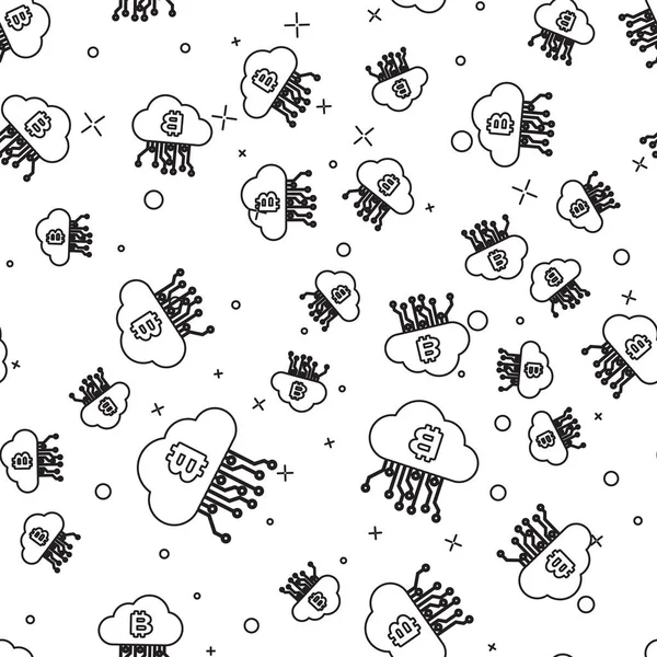 Siyah Cryptocurrency bulut madenciliği simgesi beyaz arka plan üzerinde sorunsuz desen izole. Blockchain teknolojisi, bitcoin, dijital para piyasası, kripto para cüzdanı. Vektör İllüstrasyonu