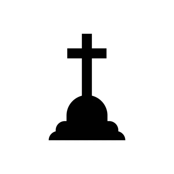 Svart gravsten med kors ikon isolerad på vit bakgrund. Gravikon. Vektor Illustration — Stock vektor