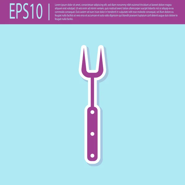 Icono de tenedor para barbacoa retro púrpura aislado sobre fondo turquesa. Cartel de tenedor para barbacoa. Barbacoa y parrilla. Ilustración vectorial — Vector de stock