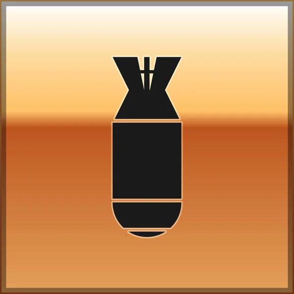 Black Aviation bomb icon isolated on gold background. Rocket bomb flies down. Vector Illustration — Stock Vector