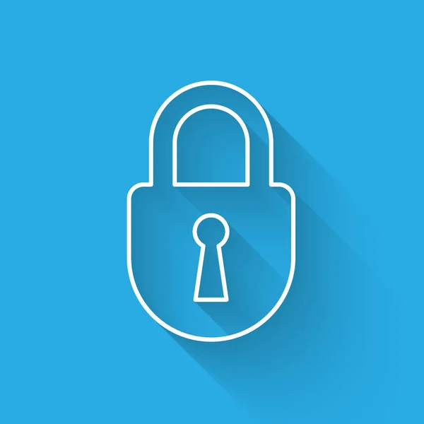 Weißes Lock Line Icon isoliert mit langem Schatten. Vorhängeschlossschild. Sicherheit, Sicherheit, Schutz, Privatsphäre. Vektorillustration — Stockvektor