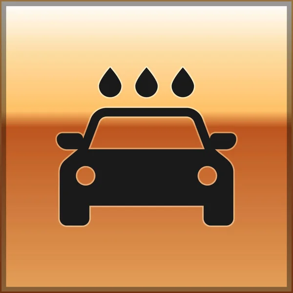 Icône de lavage de voiture noire isolée sur fond or. Service de lavage de voiture et icône nuage d'eau. Illustration vectorielle — Image vectorielle